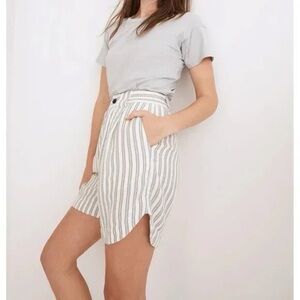Madewell shorts high rise linen blend striped green and white